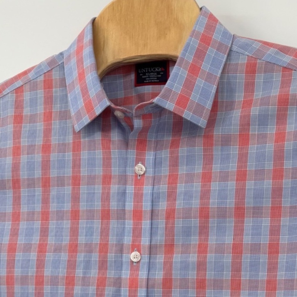 UNTUCKit Button Down Shirt Men XL Blue Red Morey WF Slim Fit Plaid Long Sleeve